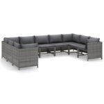 9-Piece Garden Lounge Set with Cushions Poly Rattan Wicker Outdoor Patio Furniture Grey