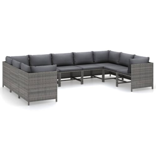 9-Piece Garden Lounge Set with Cushions Poly Rattan Wicker Outdoor Patio Furniture Grey