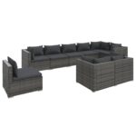 9-Piece Garden Lounge Set with Cushions Poly Rattan Wicker Outdoor Patio Furniture Grey