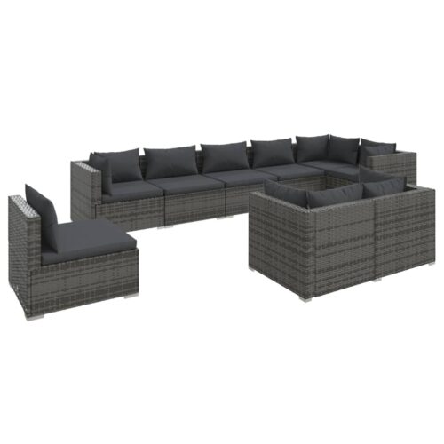 9-Piece Garden Lounge Set with Cushions Poly Rattan Wicker Outdoor Patio Furniture Grey
