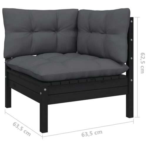 8-Piece Garden Lounge Set with Cushions Black Pine Wood Outdoor Patio Furniture - Image 6