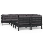 8-Piece Garden Lounge Set with Cushions Black Pine Wood Outdoor Patio Furniture
