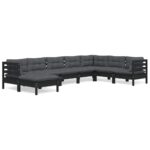 8-Piece Garden Lounge Set with Cushions Black Pine Wood Outdoor Patio Furniture