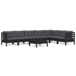 8-Piece Garden Lounge Set with Cushions Black Pine Wood Outdoor Patio Furniture