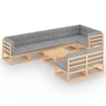 9-Piece Garden Lounge Set with Cushions Pine Wood Outdoor Patio Furniture