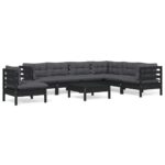 8-Piece Garden Lounge Set with Cushions Black Pine Wood Outdoor Patio Furniture