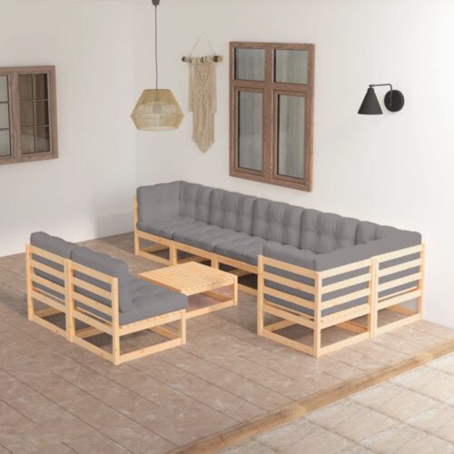 9-Piece Garden Lounge Set with Cushions Pine Wood Outdoor Patio Furniture - Image 2