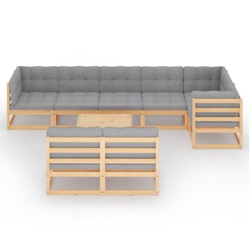 9-Piece Garden Lounge Set with Cushions Pine Wood Outdoor Patio Furniture - Image 3