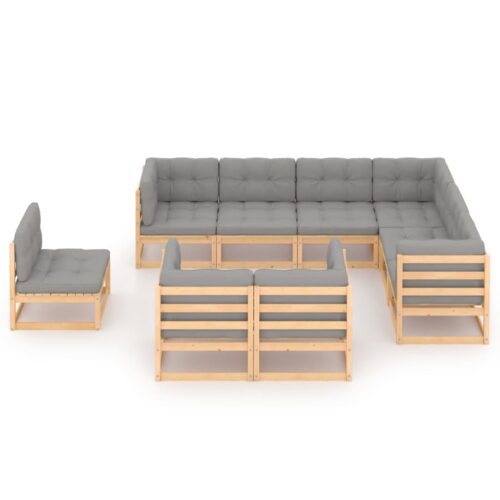 9-Piece Garden Lounge Set with Cushions Pine Wood Outdoor Patio Furniture - Image 2