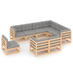 9-Piece Garden Lounge Set with Cushions Pine Wood Outdoor Patio Furniture