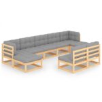 9-Piece Garden Lounge Set with Cushions Pine Wood Outdoor Patio Furniture