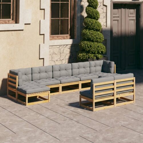 9-Piece Garden Lounge Set with Cushions Pine Wood Outdoor Patio Furniture - Image 2