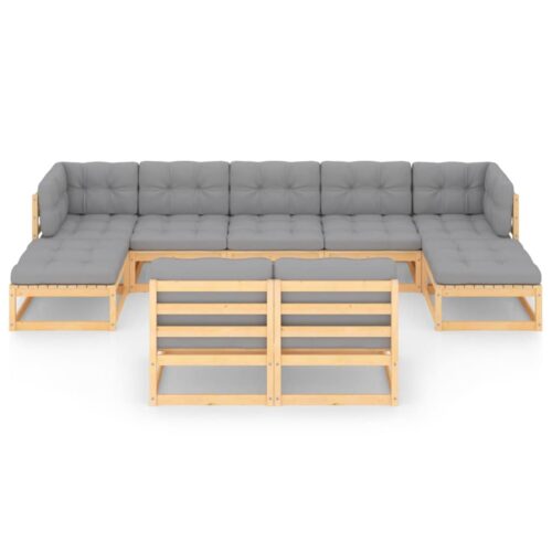 9-Piece Garden Lounge Set with Cushions Pine Wood Outdoor Patio Furniture - Image 3