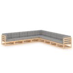 9-Piece Garden Lounge Set with Cushions Pine Wood Outdoor Patio Furniture