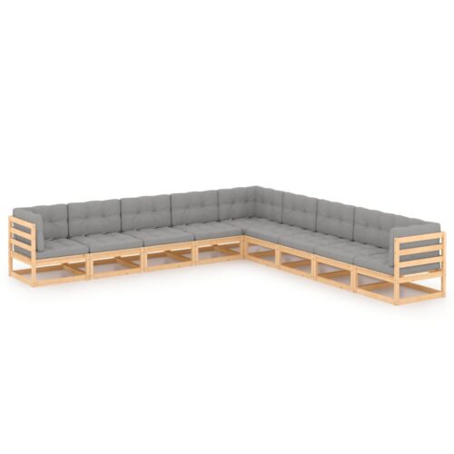 9-Piece Garden Lounge Set with Cushions Pine Wood Outdoor Patio Furniture