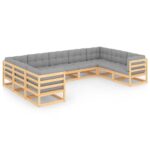 9-Piece Garden Lounge Set with Cushions Pine Wood Outdoor Patio Furniture