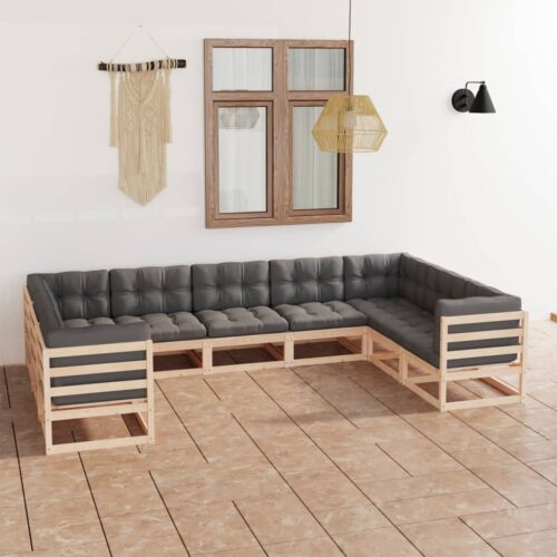 9-Piece Garden Lounge Set with Cushions Pine Wood Outdoor Patio Furniture - Image 2