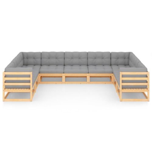 9-Piece Garden Lounge Set with Cushions Pine Wood Outdoor Patio Furniture - Image 3
