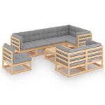 9-Piece Garden Lounge Set with Cushions Pine Wood Outdoor Patio Furniture