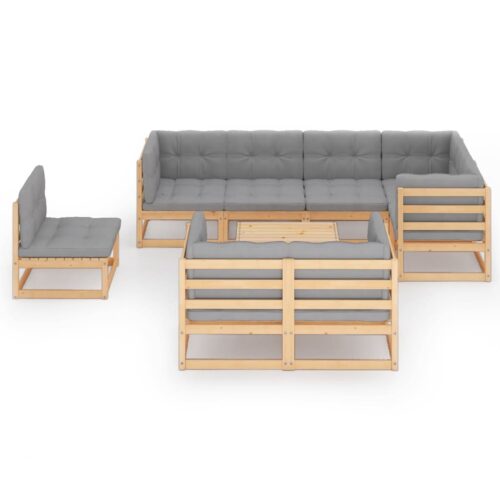 9-Piece Garden Lounge Set with Cushions Pine Wood Outdoor Patio Furniture - Image 3