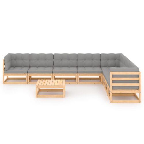 9-Piece Garden Lounge Set with Cushions Pine Wood Outdoor Patio Furniture