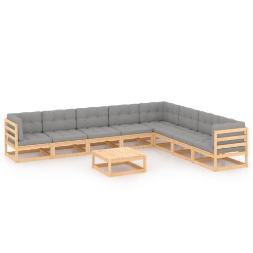 9-Piece Garden Lounge Set with Cushions Pine Wood Outdoor Patio Furniture - Image 2