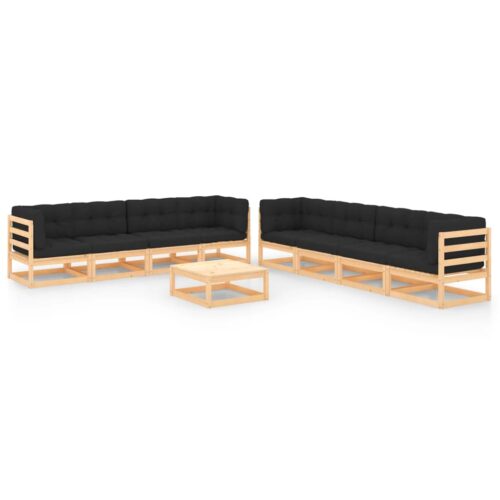 9-Piece Garden Lounge Set with Cushions Pine Wood Outdoor Patio Furniture