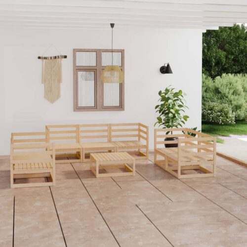 8-Piece Garden Lounge Set Pine Wood Outdoor Patio Furniture - Image 2