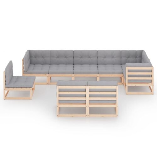9-Piece Garden Lounge Set with Cushions Pine Wood Outdoor Patio Furniture - Image 3