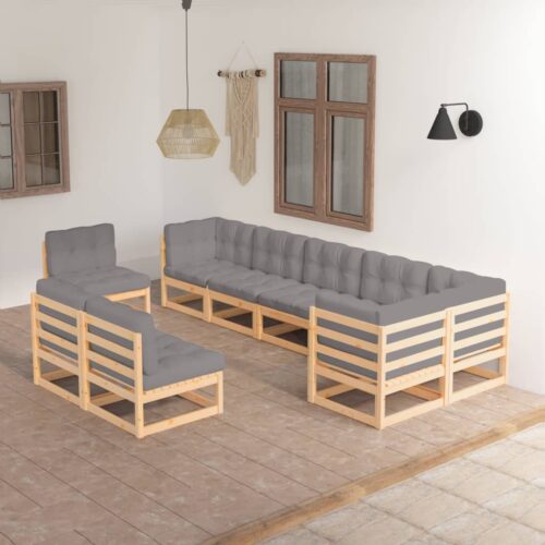 9-Piece Garden Lounge Set with Cushions Pine Wood Outdoor Patio Furniture - Image 2