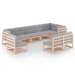 9-Piece Garden Lounge Set with Cushions Pine Wood Outdoor Patio Furniture