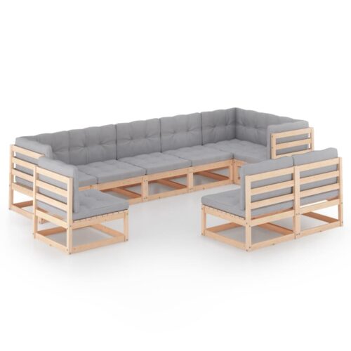 9-Piece Garden Lounge Set with Cushions Pine Wood Outdoor Patio Furniture