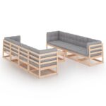 9-Piece Garden Lounge Set with Cushions Pine Wood Outdoor Patio Furniture