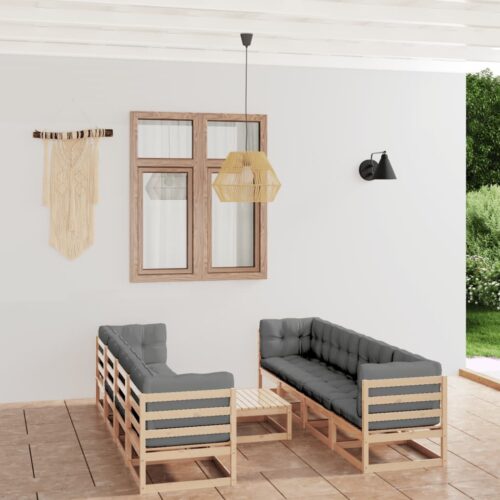 9-Piece Garden Lounge Set with Cushions Pine Wood Outdoor Patio Furniture - Image 2
