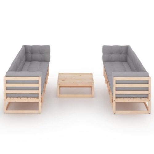 9-Piece Garden Lounge Set with Cushions Pine Wood Outdoor Patio Furniture - Image 3