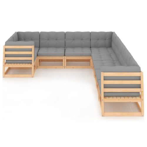 9-Piece Garden Lounge Set with Cushions Pine Wood Outdoor Patio Furniture - Image 2