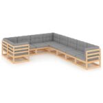9-Piece Garden Lounge Set with Cushions Pine Wood Outdoor Patio Furniture