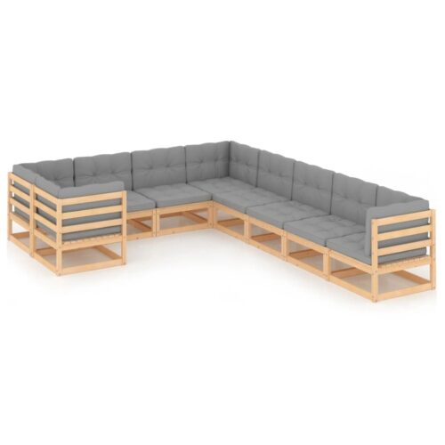 9-Piece Garden Lounge Set with Cushions Pine Wood Outdoor Patio Furniture