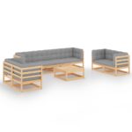9-Piece Garden Lounge Set with Cushions Pine Wood Outdoor Patio Furniture