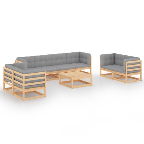 9-Piece Garden Lounge Set with Cushions Pine Wood Outdoor Patio Furniture