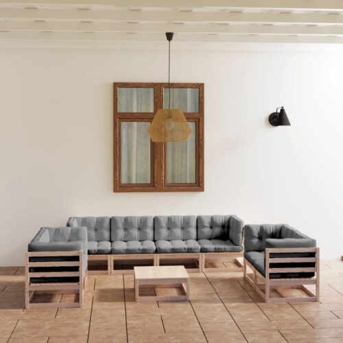 9-Piece Garden Lounge Set with Cushions Pine Wood Outdoor Patio Furniture - Image 2