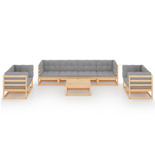 9-Piece Garden Lounge Set with Cushions Pine Wood Outdoor Patio Furniture - Image 3