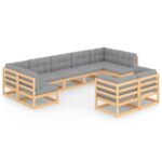 9-Piece Garden Lounge Set with Cushions Pine Wood Outdoor Patio Furniture