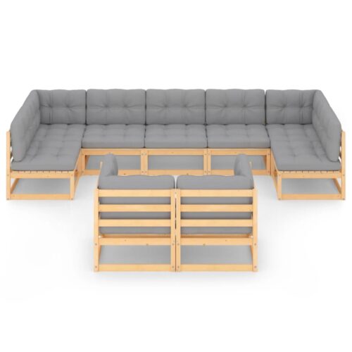 9-Piece Garden Lounge Set with Cushions Pine Wood Outdoor Patio Furniture - Image 3