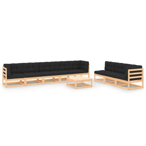 9-Piece Garden Lounge Set with Cushions Pine Wood Outdoor Patio Furniture