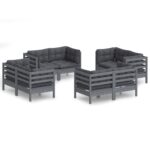 8-Piece Garden Lounge Set with Anthracite Cushions Pine Wood Outdoor Patio Furniture