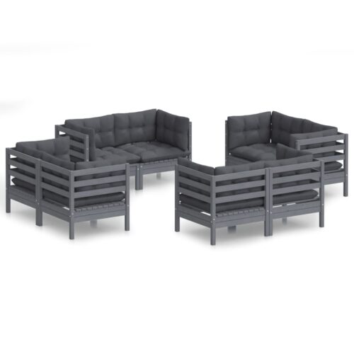 8-Piece Garden Lounge Set with Anthracite Cushions Pine Wood Outdoor Patio Furniture