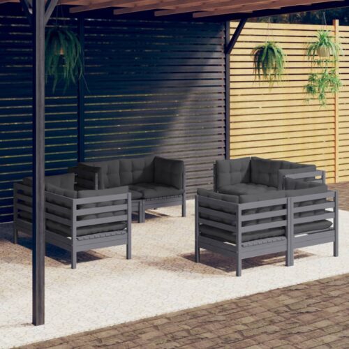 8-Piece Garden Lounge Set with Anthracite Cushions Pine Wood Outdoor Patio Furniture - Image 2