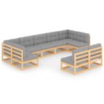 9-Piece Garden Lounge Set with Cushions Pine Wood Outdoor Patio Furniture