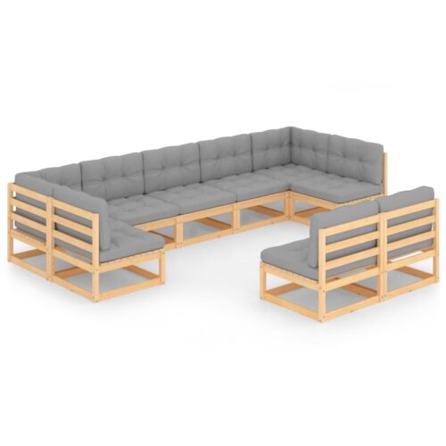 9-Piece Garden Lounge Set with Cushions Pine Wood Outdoor Patio Furniture